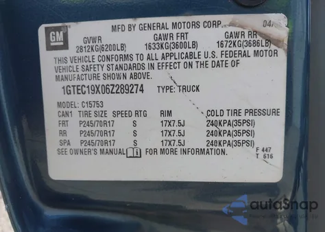 2006 GMC Sierra 1500 Work Truck from USA, damaged, VIN 1GTEC19X06Z289274